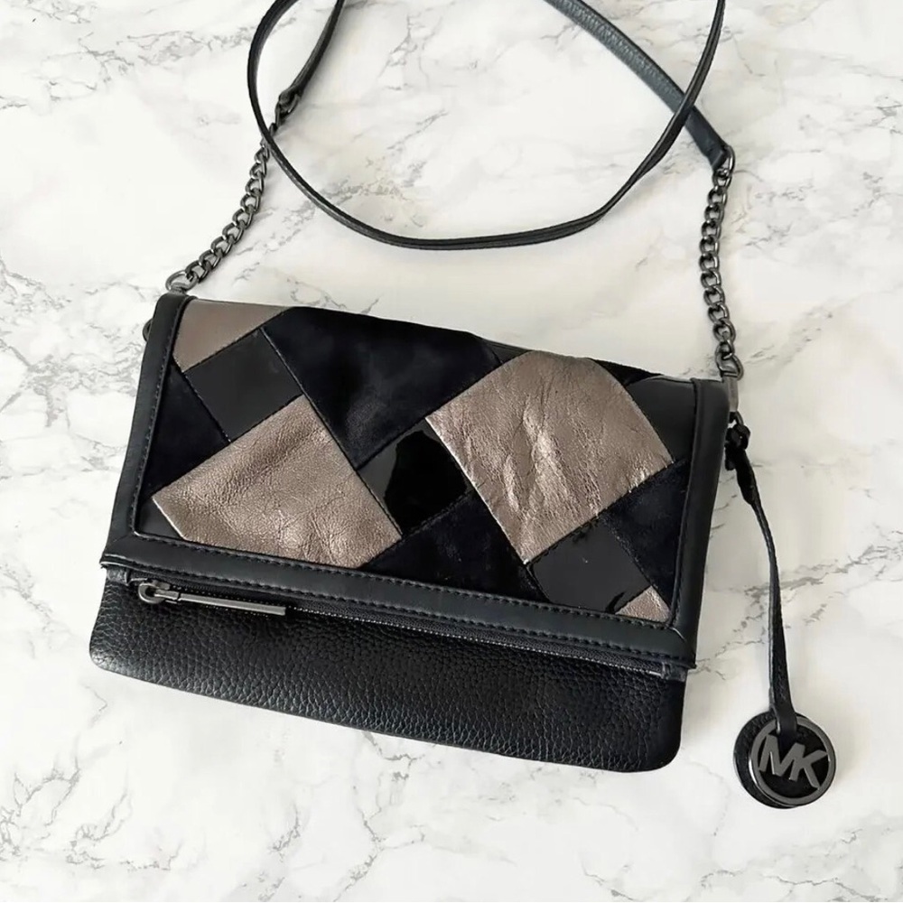 Michael Kors Black And Metallic Patchwork Crossbo… - image 1